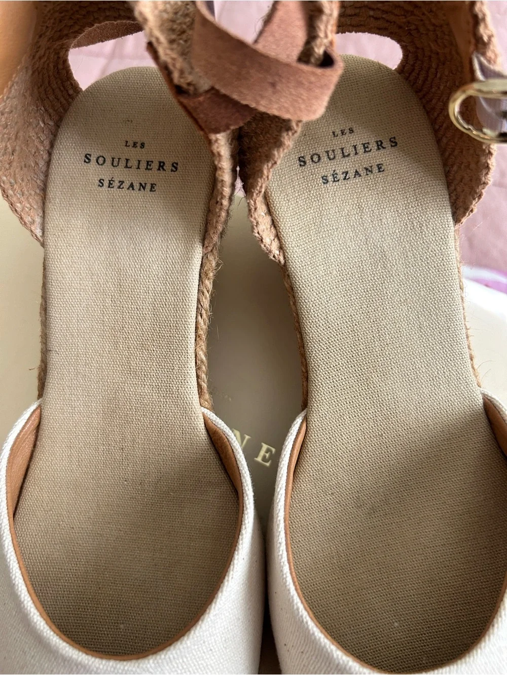Sezane Canvas Espadrille Wedge Sandals - Cream and Tan